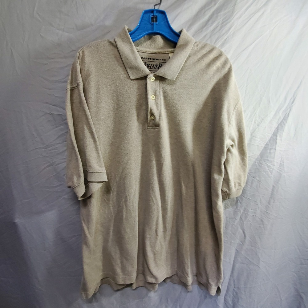 St Johns Bay Mens Easy Polo Shirt Large Beige Tan Short Sleeve Cotton Pique